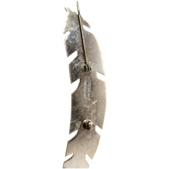 Vintage Navaho Sterling Silver Feather Brooch by Native American Artist W Begay - Picture 8 of 14